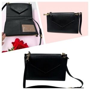 Antonio Melani Leather Convertible Crossbody Bag Wrislet Wallet Organizer BLACK